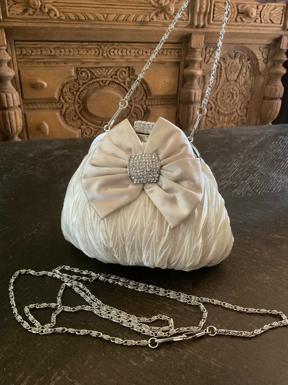 White puffy chain evening bag